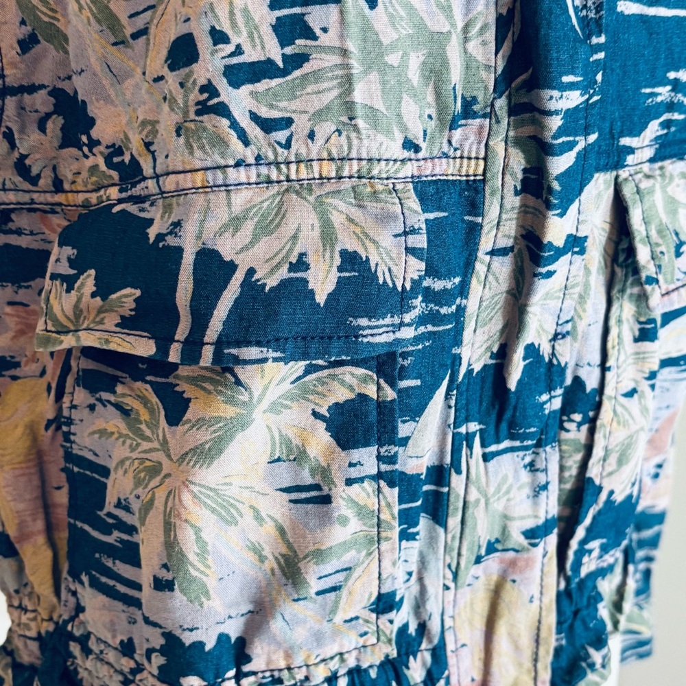 Gap Mockneck Drapey Utility Jacket Cotton Linen Blend, Aloha Tropical Print, Med - Picture 4 of 11